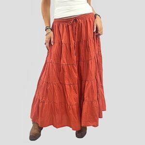 Burnt Orange Tiered Flowy Bohemian Peasant Broomstick Skirt Sz Large
